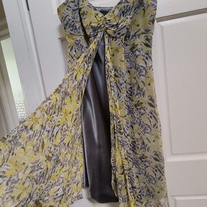 Super Feminine Tahari Yellow and Gray Dress